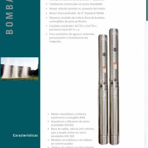 Bomba Sumergible 220v Czerweny 1.5 Hp Pozo Acero Inox 4spd
